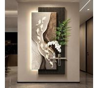 Applique murale LED 3D, décoration élégante en grès pour salon, hôtel, entrée - Comprend une alimentation enfichable, des plantes artificielles et un vase en verre, 50 x 100 cm