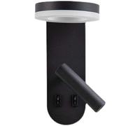 Applique Murale LED 6 W Ronde Noire en métal, 2 Flammes, avec Abat-Jour en Acrylique, Bras pivotant, Lampe de Lecture, Double Interrupteur, pour Chambre, Couloir, Salon, Bureau