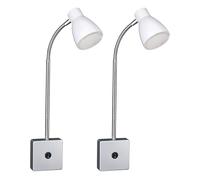 Applique murale LED Applique murale chambre à coucher Lampes spot Flexo, métal argenté blanc, 1x LED 3W 200Lm 3000K, DxH 15,5x37 cm, lot de 2