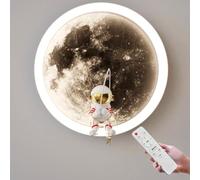 Applique Murale LED Astronaute pour Chambre d'enfant, Ronde, avec télécommande, intensité Variable, luminaire décoratif en Forme de Lune, Impression 3D, Noir