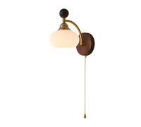 Applique Murale LED avec Interrupteur à Tirette, Lampe à Montage en Bois Massif, luminaire de Salle de Bain, luminaires en Verre pour Chambre à Coucher, Chevet, Salon, culot E27 câ