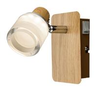 Applique murale LED d'intérieur en bois chromé, lampe acrylique opale, spot mobile, 1x 5W 380lm 3000K, HxLxP 12x7x11,5 cm