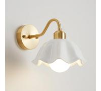 Applique Murale LED d'intérieur en Laiton brossé doré, Style Moderne du Milieu du siècle, montée avec Abat-Jour en Verre, Lampe de Chevet en céramique Blanche pour Chambre à Couche