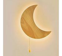 Applique Murale LED en Bois avec Interrupteur 12W Lune Lampe Murale Enfants Dimmable de 3 Couleurs Lampe de chevet Bois Lune Veilleuse LED Appliques murales Intérieur Lampe pour Coucher Garçon Fille