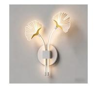 Applique murale LED en forme de feuille de Ginkgo, applique murale moderne en métal avec abat-jour en acrylique, 3 couleurs à intensité variable, lampe murale décorative d'intérieur for chambre(White)