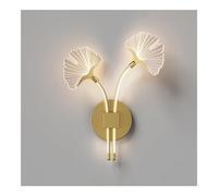 Applique murale LED en forme de feuille de Ginkgo, applique murale moderne en métal avec abat-jour en acrylique, 3 couleurs à intensité variable, lampe murale décorative d'intérieur for chambre(Gold)