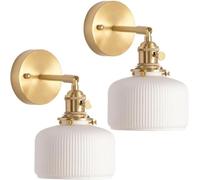Applique Murale LED en Laiton Brossé, Luminaire Réglable, Couvercle en Céramique Blanche, Applique Murale D'étude, Luminaire De Chevet D'intérieur pour Salon Et Cham, 2 Pack