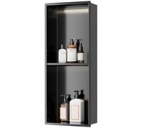 Applique murale LED encastrable pour douche et cuisine, pas besoin de carrelage, solution de rangement intégrée, design élégant noir, 70 x 28 x 12,5 cm, moderne et économe en énergie