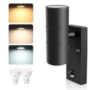 Applique Murale LED Exterieur avec Détecteur de Mouvement 2x8W 750LM Up Down Acier Inoxydable, avec Ampoules GU10 3000K 4000K 6000K Réglable, IP65 Étanche Luminaire Lampe Jardin Terrasse, Nior