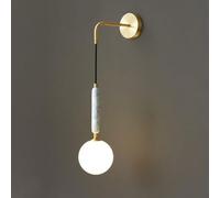 Applique Murale LED Globe Applique Murale Mid-Century Appliques en cuivre avec Abat-Jour en Verre Blanc Applique Murale en marbre Naturel pour Salon, Chambre à Coucher, Couloir