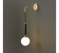 Applique Murale LED Globe Applique Murale Mid-Century Appliques en cuivre avec Abat-Jour en Verre Blanc Applique Murale en marbre Naturel pour Salon, Chambre à Coucher, Couloir