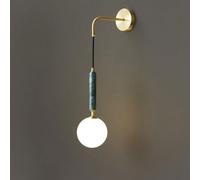 Applique Murale LED Globe Applique Murale Mid-Century Appliques en cuivre avec Abat-Jour en Verre Blanc Applique Murale en marbre Naturel pour Salon, Chambre à Coucher, Couloir