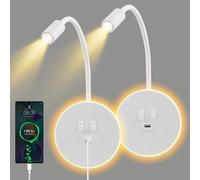 Applique murale LED Lampe Col de Cygne Flexible, 3W + 9W Applique de Lecture avec Port de Charge USB et interrupteur, 2 pièces Liseuse Fixation Murale Spot réglable pour Chambres Salon Hôtel (Blanc)