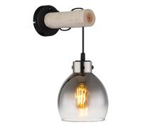 Applique murale LED, lampe de salon, verre fumé, métal noir, H 33 cm