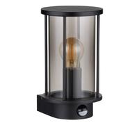 Applique murale extérieure lampe façade lumière détecteur de mouvement verre fumée acier inoxydable lumière de jardin, 1x E27, HxL en cm: 25,2x14,3