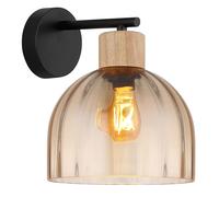 Applique murale LED Lampe murale Lampe de salon Verre Ambre Bois Noir H 24 cm