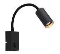 Applique murale LED métal noir mat interrupteur bras flexible pivotant H 42cm