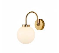 Applique Murale LED Minimaliste et Moderne, Bras courbé en Nickel chromé Poli avec Abat-Jour Globe dépoli, luminaire Contemporain élégant pour Salle de Bain, Coiffeuse, Chambre, Couloir, Salon