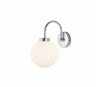 Applique Murale LED Minimaliste et Moderne, Bras courbé en Nickel chromé Poli avec Abat-Jour Globe dépoli, luminaire Contemporain élégant pour Salle de Bain, Coiffeuse, Chambre, Couloir, Salon