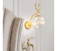 Applique Murale LED Moderne en Forme de Bois de cerf - 1 luminaire avec Abat-Jour Globe en Verre Cognac, 3 Options de Couleurs. Lampe étoile élégante pour Chambre, Salon, Couloir.