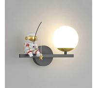 Applique Murale LED Motif Astronaute, luminaire Mural pour Chambre de Filles et garçons - Lampe de tête de lit avec Abat-Jour Globe en Acrylique, 5 W, 3 Modes de Couleur (Noir)