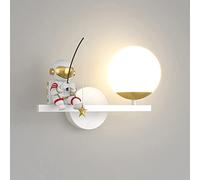 Applique Murale LED Motif Astronaute, luminaire Mural pour Chambre de Filles et garçons - Lampe de tête de lit avec Abat-Jour Globe en Acrylique, 5 W, 3 Modes de Couleur (Blanc)