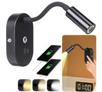Applique murale Led noire 12-24V,1x lampe à col de cygne Lampe de lecture murale Avec interrupteur Variable et prise de recharge Usb Pour chambre à coucher Table de nuit Camping-car