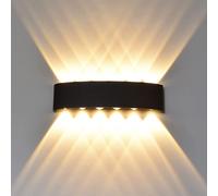 Applique murale LED noire Intérieur Extérieur Applique murale pour chambre salon escalier, couleur de lumière : blanc chaud, puissance : 12W, 12 faisceaux lumineux