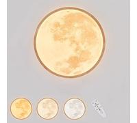 Applique Murale LED pour Chambre d'enfant avec variateur et télécommande Lune Lampe Murale en Bois Décoration Moderne pour Chambre d'enfant Lumière de Nuit 3D Lune Ronde Lampe de lit,40cm