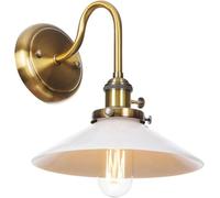 Applique Murale LED rétro à col de Cygne avec Interrupteur, Abat-Jour en Verre Blanc à 1 lumière, pour Salle de Bain, Chambre à Coucher, Chevet, Cuisine (Bronze doré)