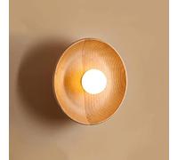 Applique Murale LED Ronde en Bois avec Abat-Jour en Verre Blanc, tête de lit en Bois, Douille G9, luminaire pour Salon, Couloir, Restaurant (Ø 18 cm, Bois)