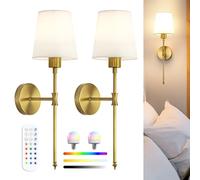 Applique Murale LED sans Fil Lot de 2, Appliques Intérieures Rechargeables, RGB & 3 Températures de Couleur, Hauteur 57 cm, Éclairage d’Ambiance pour Salon, Chambre & Chambre d’Enfant, Dorée VEYA WL04