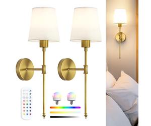 Applique Murale LED sans Fil Lot de 2, Appliques Intérieures Rechargeables, RGB & 3 Températures de Couleur, Hauteur 57 cm, Éclairage d’Ambiance pour Salon, Chambre & Chambre d’Enfant, Dorée VEYA WL04