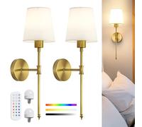 Applique Murale LED sans Fil Lot de 2, Appliques Murales Intérieures Rechargeables, RGB & 3 Températures de Couleur, Hauteur 57 cm, Éclairage d’Ambiance pour Salon, Chambre & Chambre d’Enfant, Dorée