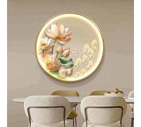 Applique murale LED - Œuvre florale « Lotus et Poissons » - Décoration murale minimaliste (Sculpture-Peinture) - Interface USB - Art mural créatif (Paysage) pour la maison(A,60 * 60CM)