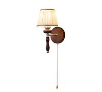 Applique Murale LED Vintage en Tissu avec Interrupteur à Tirette, luminaires de Salle de Bain câblés en Finition Noyer, Montage intérieur pour Chambre à Coucher ou Salon.