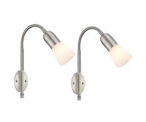 Applique murale liseuse applique Flexo chambre lit avec câble, spot mobile, métal nickel verre blanc, 1x douille E14, HxLxPxÜ 46x29,5x23,5x26 cm, lot de 2