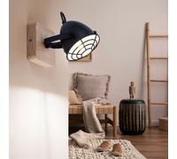 Eglo Luminaire plafonnier Gatebeck, style vintage industriel rétro, spot de plafond en acier noir et bois naturel, lampe de séjour, douille E14
