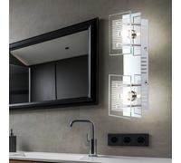 Applique murale spot lampe spot lumière couloir, 2 ampoules, plaque de verre blanc rayé chrome, 2x LED 350Lm 3000K blanc chaud, LxlxH 25x10x7,5cm