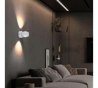 Applique murale applique murale couloir lumière cage d'escalier lampe de salon, 2 ampoules haut et bas, métal blanc verre clair, LED 6W 320Lm blanc chaud, WxA 7,5x10cm