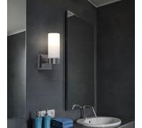 Applique murale en verre IP44 pour salle de bain, verre opale, métal nickel mat, 1x douille E14, HxP 18,5x11,5 cm