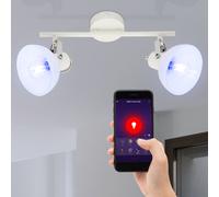 Plafonnier spot de plafond orientable en verre blanc plafonnier chrome, interrupteur, contrôle app CCT, 2x Smart RGB LED 5W 470Lm, L 35 cm