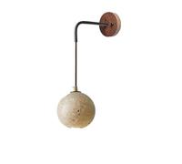 Applique Murale Luminaire Vintage Industriel Rustique Lampes de Chevet Sphère Marbre Pierre Naturelle Murale en Bois Marron Applique Couloir pour Chambre Salon