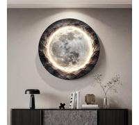 Applique murale Lune en relief 3D, tableau lumineux LED rond avec texture grès, intensité réglable par télécommande, alimentation USB, décoration moderne pour entrée(Style 1,80cm/31.5in)