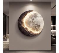 Applique murale Lune en relief 3D, tableau lumineux LED rond avec texture grès, intensité réglable par télécommande, alimentation USB, décoration moderne pour entrée(Style 2,60cm/23.6in)