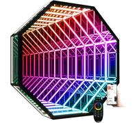 Applique Murale Miroir, éclairage Tunnel, Cadre LED Infini avec Télécommande Et éclairage Multicolore Rvb Changeant De Couleur, Décoration D'intérieur., Diameter 30cm