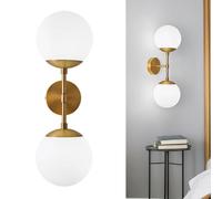 Applique Murale Moderne à 2 Lampes avec Abat-Jour en Verre Blanc, Style Mid-Century, idéale pour Une Chambre, Un Salon, Un Couloir, Une Table de Chevet ou comme éclairage décoratif.