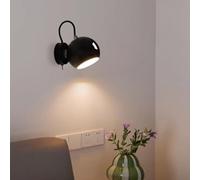 Applique Murale Moderne de Style Mid-Century, D'Inspiration Nordique, Avec Lampe de Lecture Etrt En Verre Blanc Laiteux, Idéale Pour La Chambre D'Enfant Ou Le Bureau. Orientable Et Réglable./Sombre