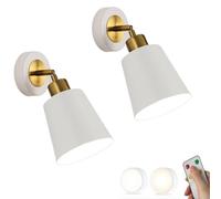 Applique Murale Moderne du Milieu du siècle alimentée par Batterie, Lot de 2, Noir et Blanc, Applique Murale Moderne sans Fil avec télécommande, Ampoule LED à intensité Variable, Lampe Murale san