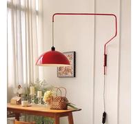 Applique Murale Moderne du Milieu du siècle avec Abat-Jour en Forme de dôme Rouge - Lampe de Lecture Murale à Brancher avec Bras pivotant Long pour Chambre à Coucher ou Salon